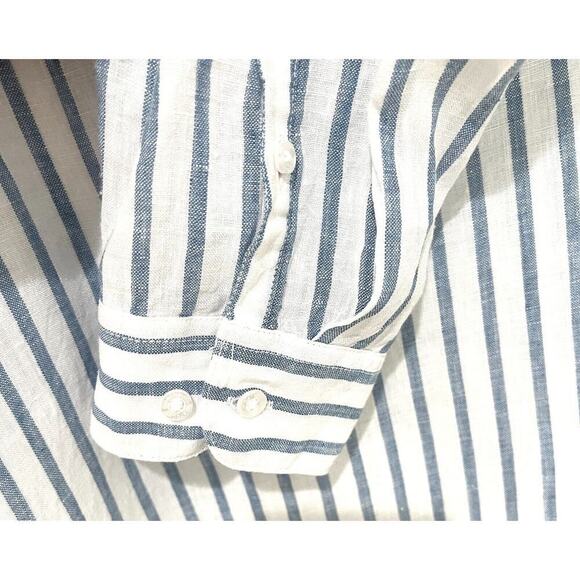 Barbour Marine Shirt Relaxed Fit Blue Stripe Linen Button-up Size 14 - Picture 4 of 9